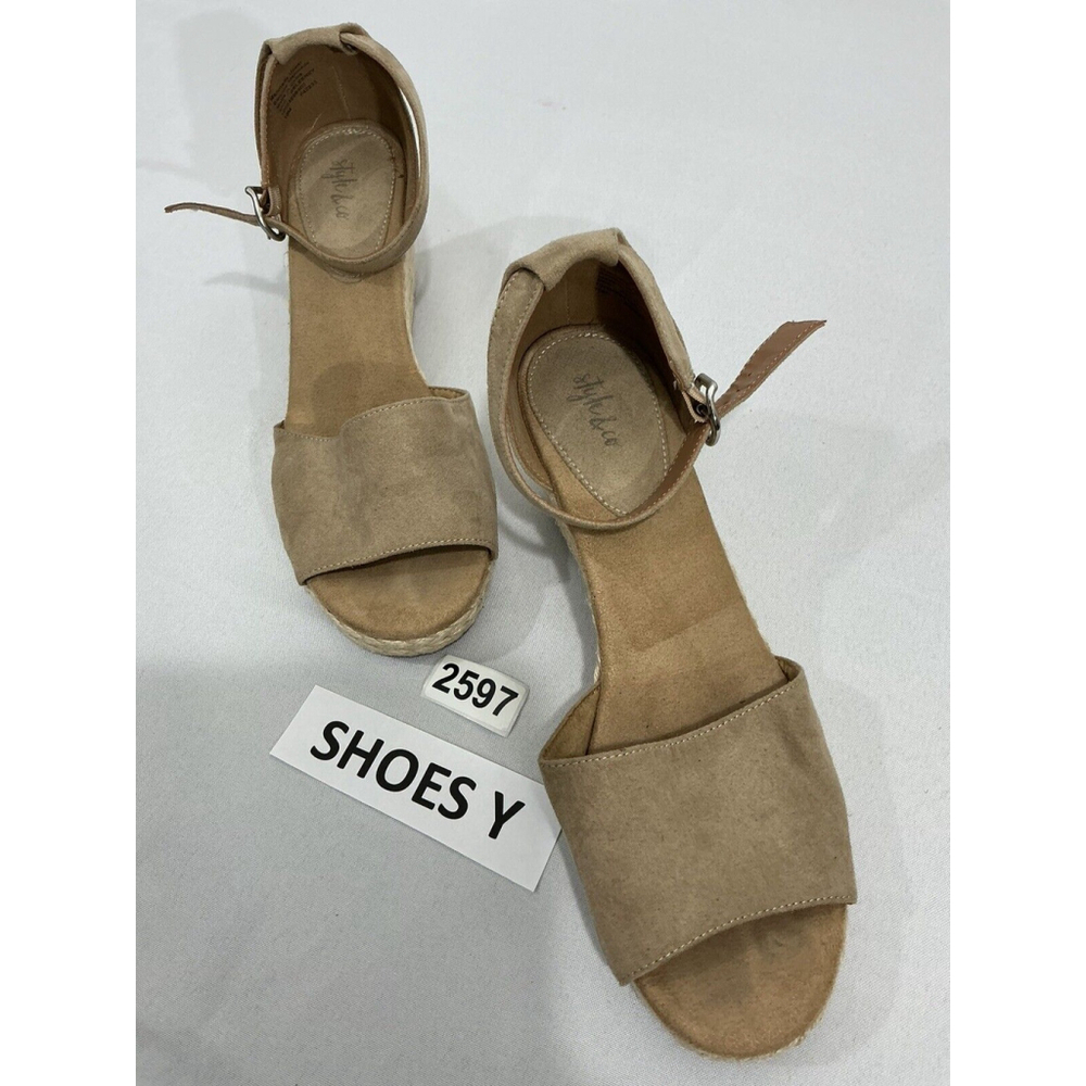 Womans Style & Co Seleeney 10 M Faux Suede Tan Open Toe Espadrille Wedge Sandal